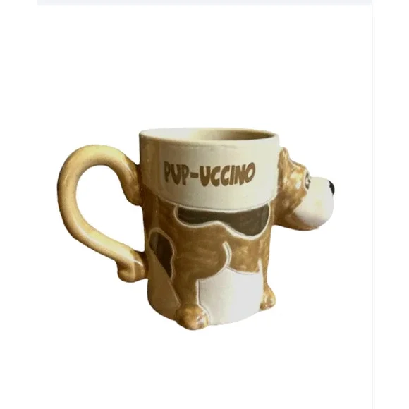 RARE Vintage 3D Pup-uccino Mug - 1970's Puppy Coffee Mug - Brown Dog Cup - Picture 1 of 10
